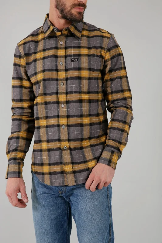 Men's Graphic - Printed Casual Shirts with Pop - Culture References for a Fun and Stylish LookKimes Ranch Mens Twin Peaks Flannel Dress Gold/Grey Cotton blend L/S Shirt Men's Graphic - Printed Casual Shirts with Pop - Culture References for a Fun and Stylish LookKimes Ranch Mens Twin Peaks Flannel Dress Gold/Grey Cotton blend L/S Shirt