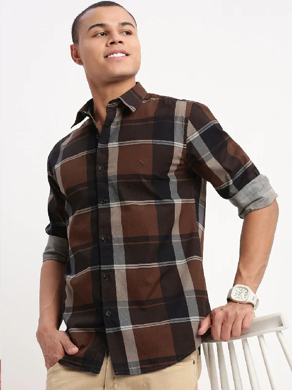 Men's Stretch - Fabric Casual Shirts in Navy Blue for a Comfortable and Flexible FitMen Tartan Checks Brown Shirt Men's Stretch - Fabric Casual Shirts in Navy Blue for a Comfortable and Flexible FitMen Tartan Checks Brown Shirt