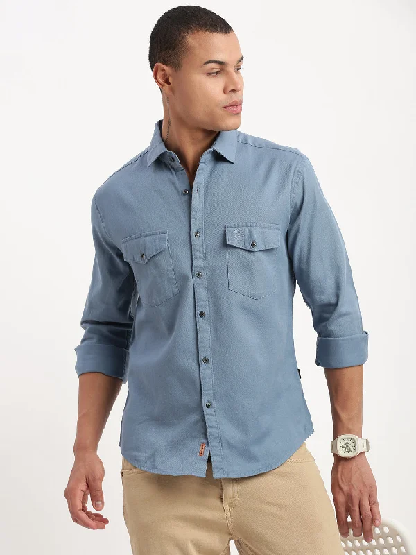 Plus Size Men's Striped Chambray Casual Shirts with a Spread Collar for a Preppy AppearanceMen Solid Blue Shirt Plus Size Men's Striped Chambray Casual Shirts with a Spread Collar for a Preppy AppearanceMen Solid Blue Shirt