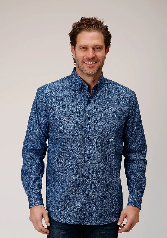 Men's Slim - Fit Printed Floral Casual Shirts in Pastel Colors for a Spring - Inspired VibeRoper Mens Medallion Paisley Blue 100% Cotton L/S Shirt
