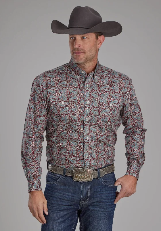 Men's Distressed Denim Casual Shirts with Frayed Edges for a Trendy and Rugged LookRoper Mens Orchard Paisley Multi-Color 100% Cotton Btn L/S Shirt Men's Distressed Denim Casual Shirts with Frayed Edges for a Trendy and Rugged LookRoper Mens Orchard Paisley Multi-Color 100% Cotton Btn L/S Shirt