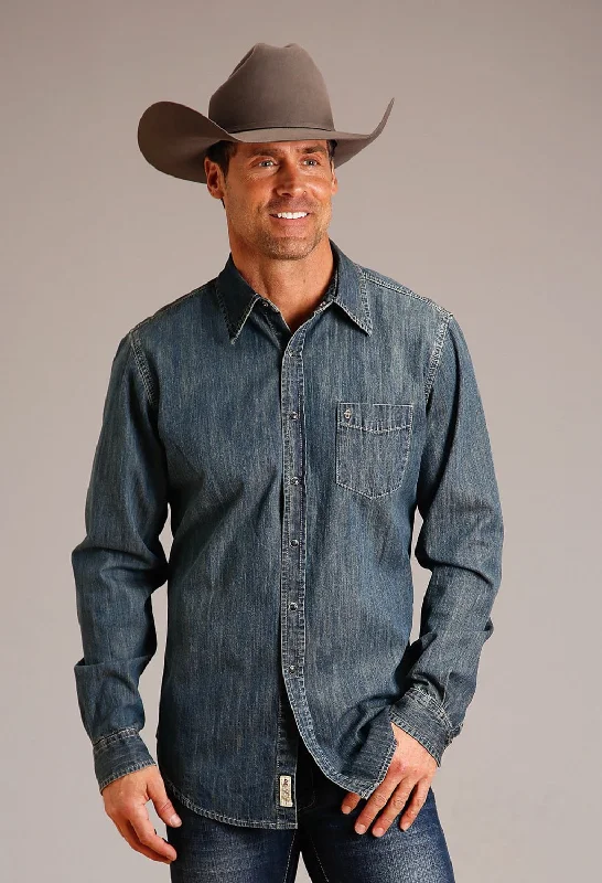 Men's Organic Cotton Casual Shirts with a Soft Handfeel for Everyday ComfortStetson Mens Open Pocket Dark Dirty Denim 100% Cotton L/S Shirt Men's Organic Cotton Casual Shirts with a Soft Handfeel for Everyday ComfortStetson Mens Open Pocket Dark Dirty Denim 100% Cotton L/S Shirt