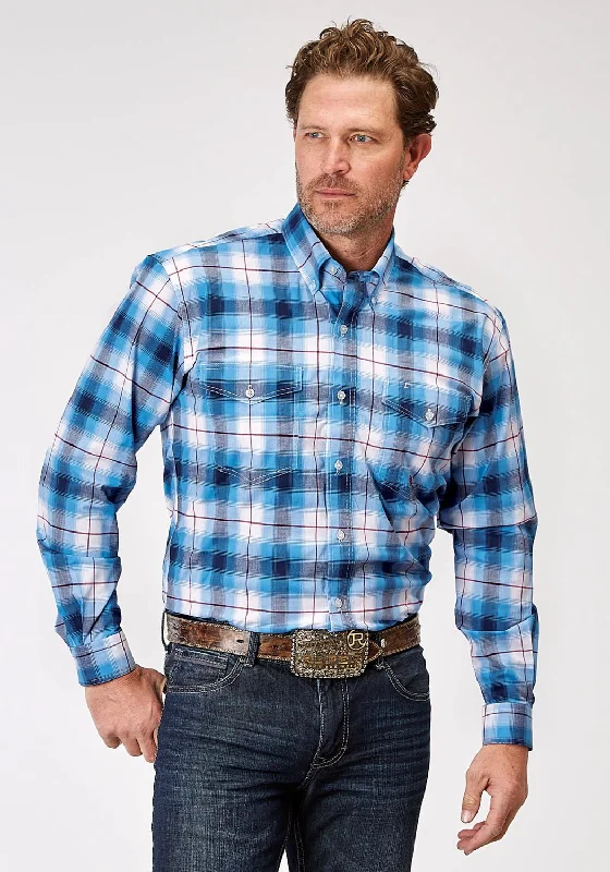 Men's Organic Cotton Casual Shirts with a Soft Handfeel for Everyday ComfortRoper Mens 1945 Poplin Plaid Blue Cotton Blend Btn L/S Shirt Men's Organic Cotton Casual Shirts with a Soft Handfeel for Everyday ComfortRoper Mens 1945 Poplin Plaid Blue Cotton Blend Btn L/S Shirt