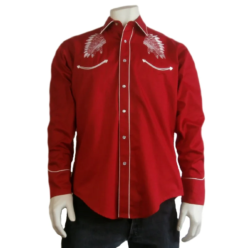 Men's Long - Line Oversized Casual Shirts in Dark Gray for a Relaxed and Modern LookRockmount Mens Red 100% Cotton Warbonnet Embroidery L/S Shirt Men's Long - Line Oversized Casual Shirts in Dark Gray for a Relaxed and Modern LookRockmount Mens Red 100% Cotton Warbonnet Embroidery L/S Shirt