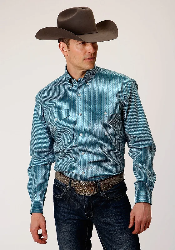 Men's Tailored Fit Checkered Casual Shirts in Multicolor for a Smart - Casual EnsembleRoper Mens Teal Cotton Blend Arrow Rope BD L/S Btn Shirt Men's Tailored Fit Checkered Casual Shirts in Multicolor for a Smart - Casual EnsembleRoper Mens Teal Cotton Blend Arrow Rope BD L/S Btn Shirt