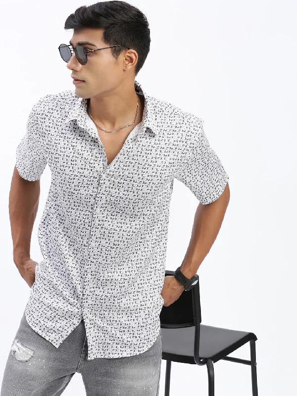 Men's Long - Line Oversized Casual Shirts in Dark Gray for a Relaxed and Modern LookMen Geometric White Slim Fit Shirt Men's Long - Line Oversized Casual Shirts in Dark Gray for a Relaxed and Modern LookMen Geometric White Slim Fit Shirt