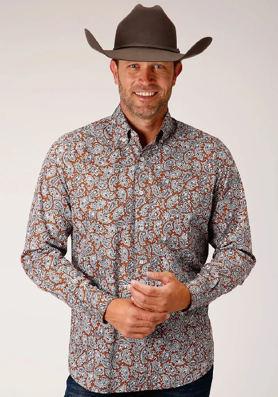 Men's Sustainable Recycled Material Casual Shirts for Eco - Conscious ConsumersRoper Mens Copper Spring Paisley Orange 100% Cotton L/S Shirt Men's Sustainable Recycled Material Casual Shirts for Eco - Conscious ConsumersRoper Mens Copper Spring Paisley Orange 100% Cotton L/S Shirt