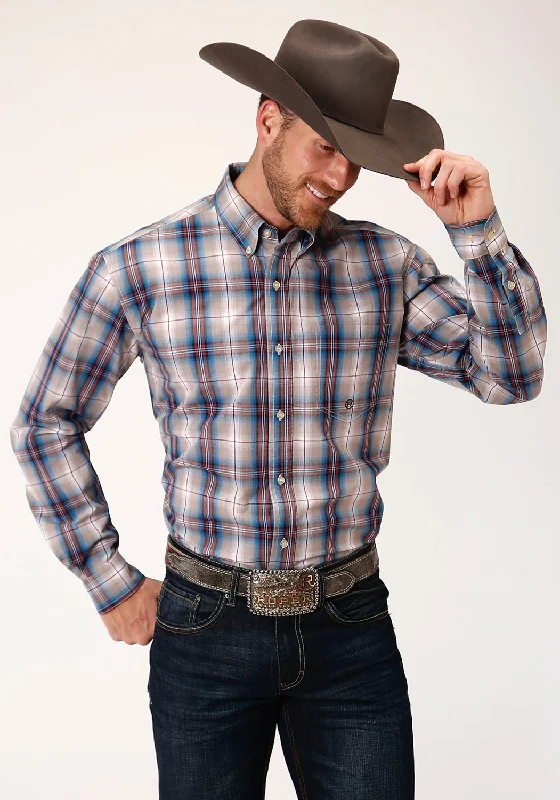 Men's Two - Tone Contrast Panel Casual Shirts in White and Navy for a Stylish and Eye - Catching DesignRoper Mens Wine 100% Cotton Vintage Plaid BD L/S 1 Pkt Shirt Men's Two - Tone Contrast Panel Casual Shirts in White and Navy for a Stylish and Eye - Catching DesignRoper Mens Wine 100% Cotton Vintage Plaid BD L/S 1 Pkt Shirt