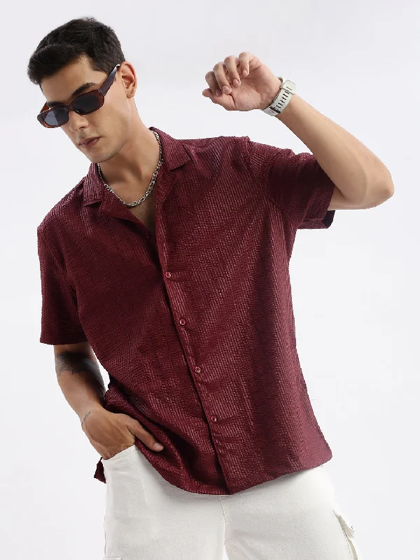Men's Tailored Fit Checkered Casual Shirts in Multicolor for a Smart - Casual EnsembleMen Cuban Collar Solid Relaxed Fit Maroon Shirt Men's Tailored Fit Checkered Casual Shirts in Multicolor for a Smart - Casual EnsembleMen Cuban Collar Solid Relaxed Fit Maroon Shirt
