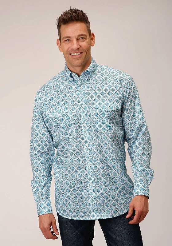 Men's Shearling - Lined Collar Casual Shirts in Brown for a Rustic and Warm AppealRoper Mens Medallion Turquoise 100% Cotton L/S Shirt Men's Shearling - Lined Collar Casual Shirts in Brown for a Rustic and Warm AppealRoper Mens Medallion Turquoise 100% Cotton L/S Shirt