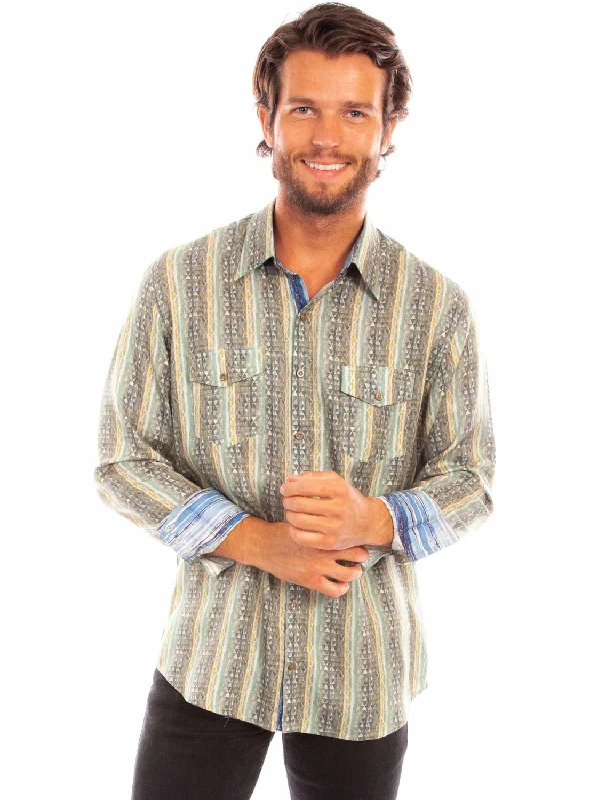 Men's Linen Blend Casual Shirts with Roll - Up Sleeves for a Summer Beach LookScully Mens Signature Stripe Earth 100% Tencel L/S Shirt Men's Linen Blend Casual Shirts with Roll - Up Sleeves for a Summer Beach LookScully Mens Signature Stripe Earth 100% Tencel L/S Shirt