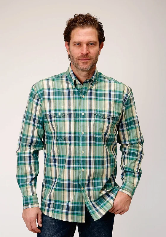 Men's Thermal - Lined Casual Shirts in Black for Added Warmth in Cold WeatherRoper Mens Ocean Plaid Blue 100% Cotton L/S Shirt Men's Thermal - Lined Casual Shirts in Black for Added Warmth in Cold WeatherRoper Mens Ocean Plaid Blue 100% Cotton L/S Shirt