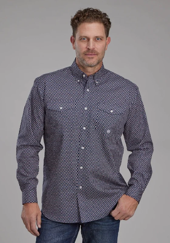 Plus Size Men's Striped Chambray Casual Shirts with a Spread Collar for a Preppy AppearanceRoper Mens Diamond Eye Geo Blue 100% Cotton Btn L/S Shirt Plus Size Men's Striped Chambray Casual Shirts with a Spread Collar for a Preppy AppearanceRoper Mens Diamond Eye Geo Blue 100% Cotton Btn L/S Shirt