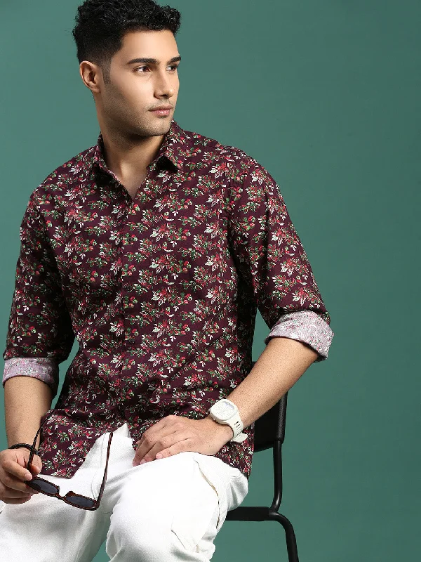 Men's Distressed Denim Casual Shirts with Frayed Edges for a Trendy and Rugged LookMen Floral Brown Slim Fit Shirt Men's Distressed Denim Casual Shirts with Frayed Edges for a Trendy and Rugged LookMen Floral Brown Slim Fit Shirt