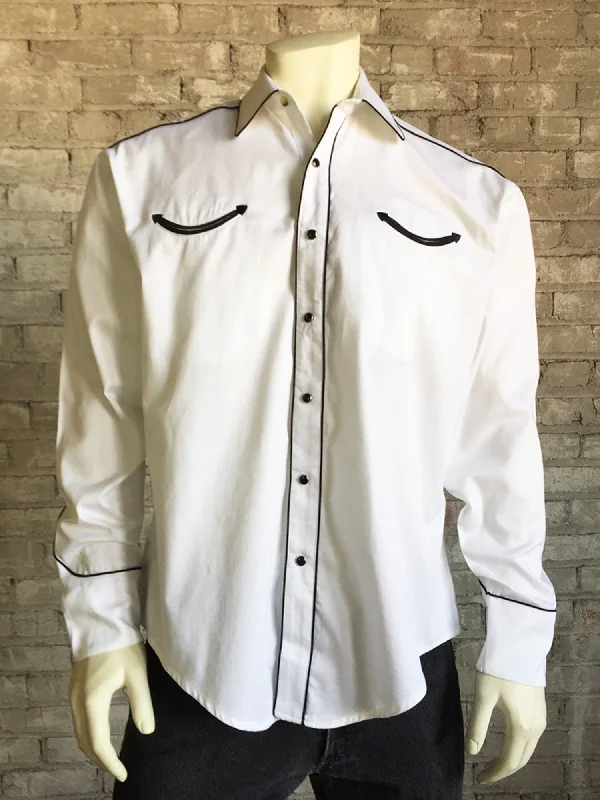 Men's Retro - Style Hawaiian Print Casual Shirts in Bold Patterns for a Tropical VacationRockmount Mens White 100% Cotton Vintage Solid Western L/S Shirt Men's Retro - Style Hawaiian Print Casual Shirts in Bold Patterns for a Tropical VacationRockmount Mens White 100% Cotton Vintage Solid Western L/S Shirt