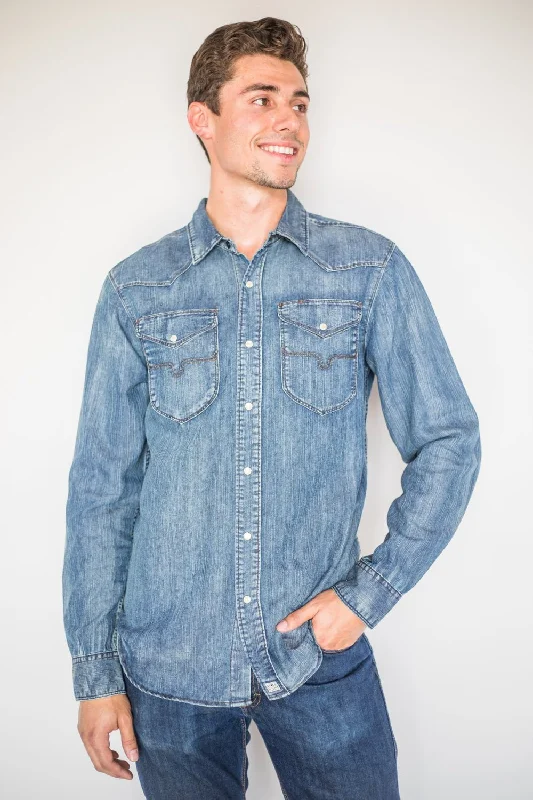 Men's Linen Blend Casual Shirts with Roll - Up Sleeves for a Summer Beach LookKimes Ranch Mens Grimes Dark Indigo Denim Cotton Blend L/S Shirt Men's Linen Blend Casual Shirts with Roll - Up Sleeves for a Summer Beach LookKimes Ranch Mens Grimes Dark Indigo Denim Cotton Blend L/S Shirt