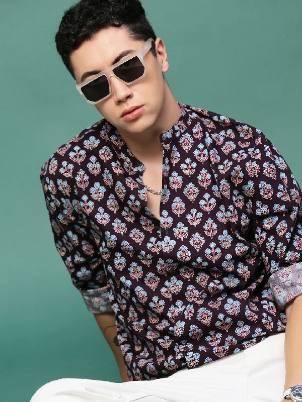 Men's Embroidered Detail Casual Shirts in Beige for a Touch of EleganceMen Purple Floral Slim Fit Shirt Men's Embroidered Detail Casual Shirts in Beige for a Touch of EleganceMen Purple Floral Slim Fit Shirt