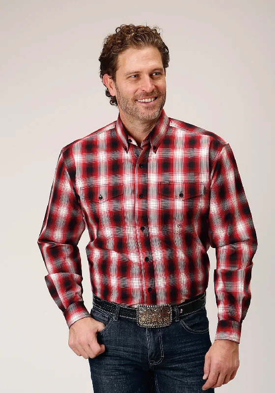 Men's Wrinkle - Resistant Polyester Blend Casual Shirts for Easy Travel and MaintenanceRoper Mens Basic Plaid Red 100% Cotton L/S Shirt Men's Wrinkle - Resistant Polyester Blend Casual Shirts for Easy Travel and MaintenanceRoper Mens Basic Plaid Red 100% Cotton L/S Shirt