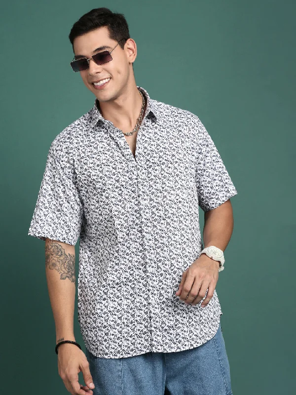 Men's Stretch - Fabric Casual Shirts in Navy Blue for a Comfortable and Flexible FitMen Floral White Slim Fit Shirt Men's Stretch - Fabric Casual Shirts in Navy Blue for a Comfortable and Flexible FitMen Floral White Slim Fit Shirt