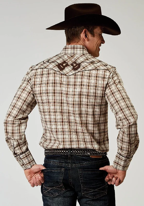 Men's Short - Sleeve Linen Casual Shirts in Light Khaki for a Breathable Summer OptionRoper Mens Desert Plaid Brown Cotton Blend L/S Shirt Men's Short - Sleeve Linen Casual Shirts in Light Khaki for a Breathable Summer OptionRoper Mens Desert Plaid Brown Cotton Blend L/S Shirt