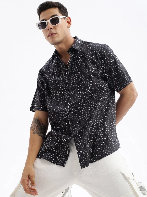 Men's Sustainable Recycled Material Casual Shirts for Eco - Conscious ConsumersMen Spread Collar Floral Slim Fit Black Shirt Men's Sustainable Recycled Material Casual Shirts for Eco - Conscious ConsumersMen Spread Collar Floral Slim Fit Black Shirt