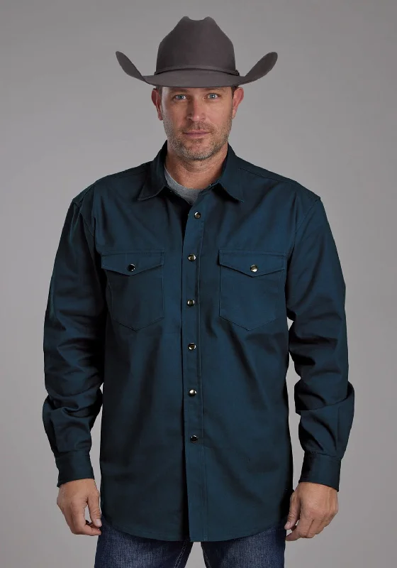 Plus Size Men's Striped Chambray Casual Shirts with a Spread Collar for a Preppy AppearanceRoper Mens Brushed Twill Teal 100% Cotton L/S Shirt Plus Size Men's Striped Chambray Casual Shirts with a Spread Collar for a Preppy AppearanceRoper Mens Brushed Twill Teal 100% Cotton L/S Shirt