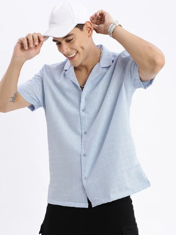Men's Slim - Fit Printed Floral Casual Shirts in Pastel Colors for a Spring - Inspired VibeMen Cuban Collar Solid Relaxed Fit Blue Shirt Men's Slim - Fit Printed Floral Casual Shirts in Pastel Colors for a Spring - Inspired VibeMen Cuban Collar Solid Relaxed Fit Blue Shirt