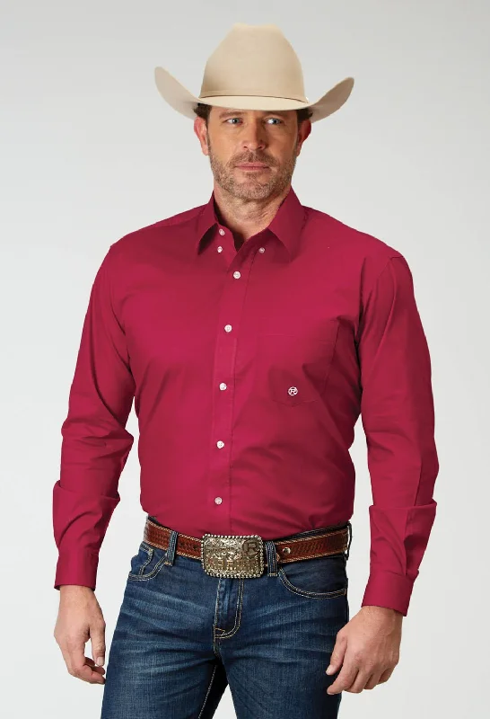 Men's Wrinkle - Resistant Polyester Blend Casual Shirts for Easy Travel and MaintenanceRoper Mens Poplin Stretch Red Cotton Blend L/S Shirt Men's Wrinkle - Resistant Polyester Blend Casual Shirts for Easy Travel and MaintenanceRoper Mens Poplin Stretch Red Cotton Blend L/S Shirt