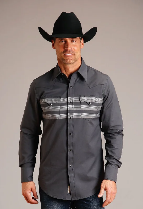 Men's Embroidered Detail Casual Shirts in Beige for a Touch of EleganceStetson Mens Border Stripe Black 100% Cotton L/S Shirt Men's Embroidered Detail Casual Shirts in Beige for a Touch of EleganceStetson Mens Border Stripe Black 100% Cotton L/S Shirt