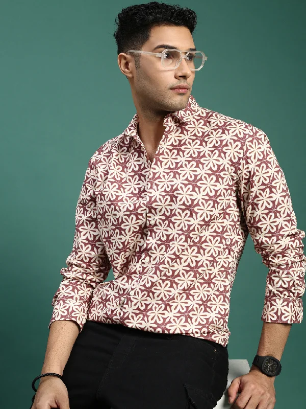 Men's Wrinkle - Resistant Polyester Blend Casual Shirts for Easy Travel and MaintenanceMen Floral Brown Slim Fit Shirt Men's Wrinkle - Resistant Polyester Blend Casual Shirts for Easy Travel and MaintenanceMen Floral Brown Slim Fit Shirt