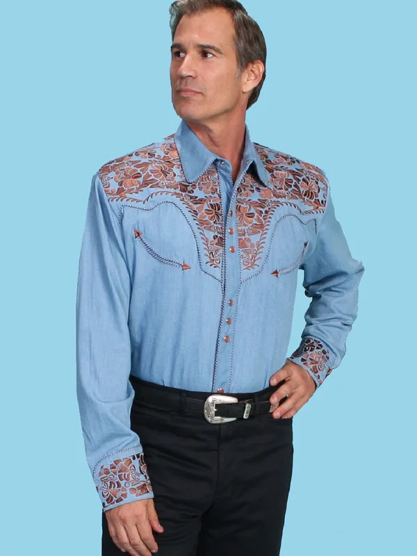 Men's Tailored Fit Checkered Casual Shirts in Multicolor for a Smart - Casual EnsembleScully Mens Floral Tooled Embroidery Light Blue Poly/Rayon L/S Shirt Men's Tailored Fit Checkered Casual Shirts in Multicolor for a Smart - Casual EnsembleScully Mens Floral Tooled Embroidery Light Blue Poly/Rayon L/S Shirt