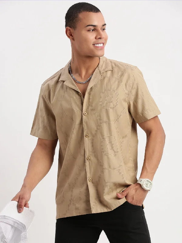 Men's Two - Tone Contrast Panel Casual Shirts in White and Navy for a Stylish and Eye - Catching DesignMen Cuban Collar Solid Khaki Shirt Men's Two - Tone Contrast Panel Casual Shirts in White and Navy for a Stylish and Eye - Catching DesignMen Cuban Collar Solid Khaki Shirt