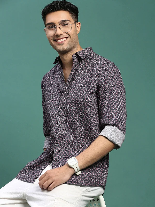 Men's Linen Blend Casual Shirts with Roll - Up Sleeves for a Summer Beach LookMen Floral Grey Slim Fit Shirt Men's Linen Blend Casual Shirts with Roll - Up Sleeves for a Summer Beach LookMen Floral Grey Slim Fit Shirt