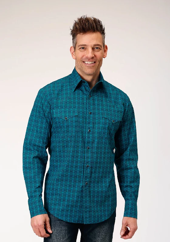 Plus Size Men's Plaid Flannel Casual Shirts in Earth Tones for a Cozy Fall OutfitRoper Mens Tiles Print Green 100% Cotton L/S Shirt Plus Size Men's Plaid Flannel Casual Shirts in Earth Tones for a Cozy Fall OutfitRoper Mens Tiles Print Green 100% Cotton L/S Shirt