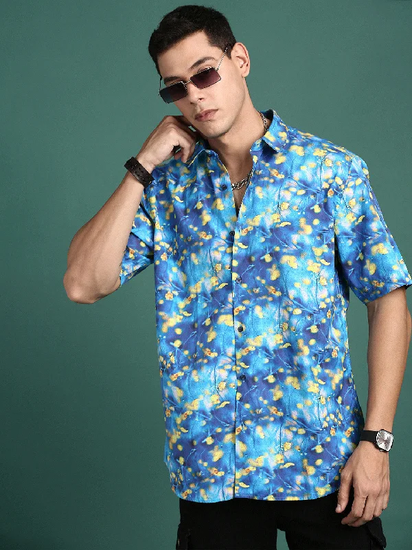 Men's Graphic - Printed Casual Shirts with Pop - Culture References for a Fun and Stylish LookMen Abstract Blue Slim Fit Shirt Men's Graphic - Printed Casual Shirts with Pop - Culture References for a Fun and Stylish LookMen Abstract Blue Slim Fit Shirt