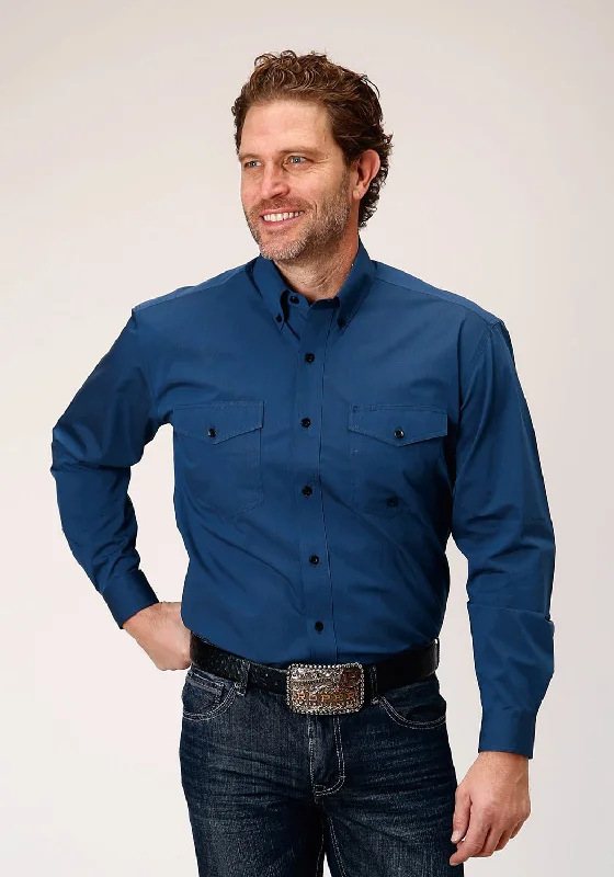 Men's Sustainable Recycled Material Casual Shirts for Eco - Conscious ConsumersRoper Mens Black Fill Button Blue 100% Cotton L/S Shirt Men's Sustainable Recycled Material Casual Shirts for Eco - Conscious ConsumersRoper Mens Black Fill Button Blue 100% Cotton L/S Shirt