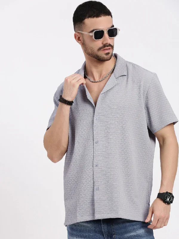 Men's Sustainable Recycled Material Casual Shirts for Eco - Conscious ConsumersMen Grey Cuban Collar Solid Shirt Men's Sustainable Recycled Material Casual Shirts for Eco - Conscious ConsumersMen Grey Cuban Collar Solid Shirt