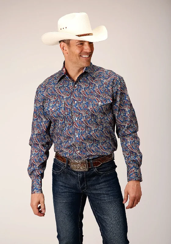 Men's Distressed Denim Casual Shirts with Frayed Edges for a Trendy and Rugged LookRoper Mens Independence Foulard Blue 100% Cotton L/S Shirt Men's Distressed Denim Casual Shirts with Frayed Edges for a Trendy and Rugged LookRoper Mens Independence Foulard Blue 100% Cotton L/S Shirt