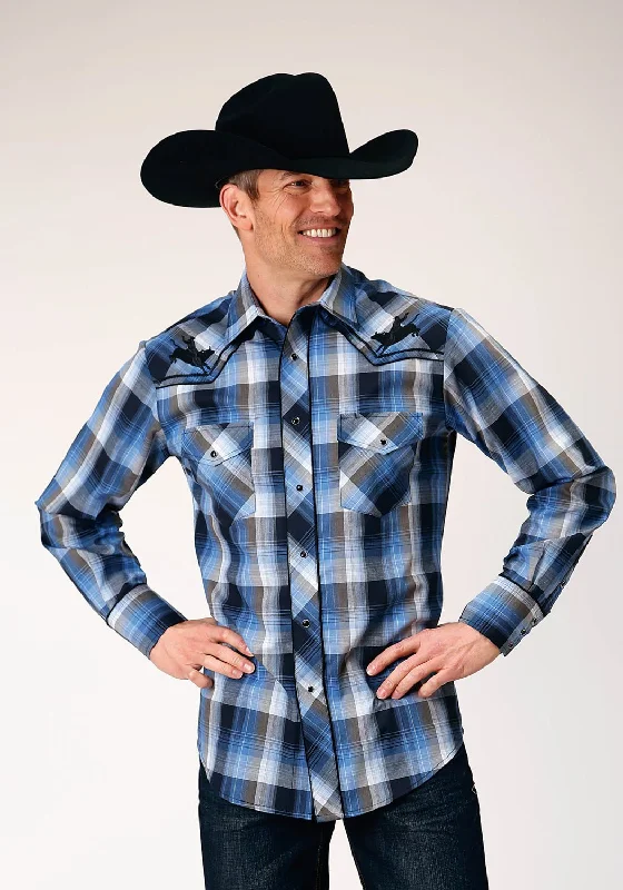 Men's Shearling - Lined Collar Casual Shirts in Brown for a Rustic and Warm AppealRoper Mens White Plaid Blue Cotton Blend L/S Shirt Men's Shearling - Lined Collar Casual Shirts in Brown for a Rustic and Warm AppealRoper Mens White Plaid Blue Cotton Blend L/S Shirt