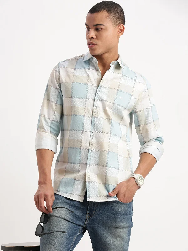 Men's Shearling - Lined Collar Casual Shirts in Brown for a Rustic and Warm AppealMen Windowpane Checks Cream Shirt Men's Shearling - Lined Collar Casual Shirts in Brown for a Rustic and Warm AppealMen Windowpane Checks Cream Shirt