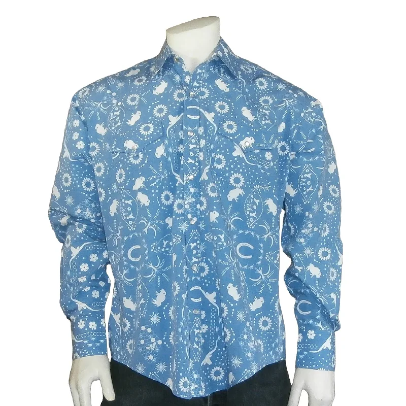 Men's Stretch - Fabric Casual Shirts in Navy Blue for a Comfortable and Flexible FitRockmount Mens Bison Bandana Blue Cotton Blend L/S Shirt Men's Stretch - Fabric Casual Shirts in Navy Blue for a Comfortable and Flexible FitRockmount Mens Bison Bandana Blue Cotton Blend L/S Shirt