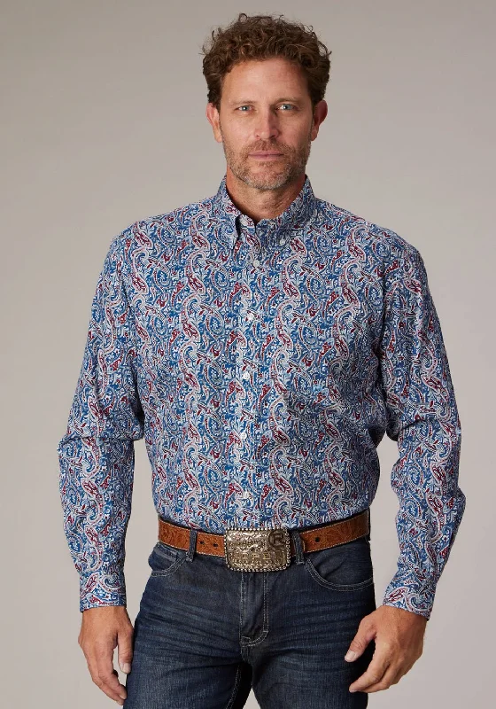 Men's Embroidered Detail Casual Shirts in Beige for a Touch of EleganceRoper Mens 2024 River Paisley Blue 100% Cotton 1 Pkt L/S Shirt Men's Embroidered Detail Casual Shirts in Beige for a Touch of EleganceRoper Mens 2024 River Paisley Blue 100% Cotton 1 Pkt L/S Shirt