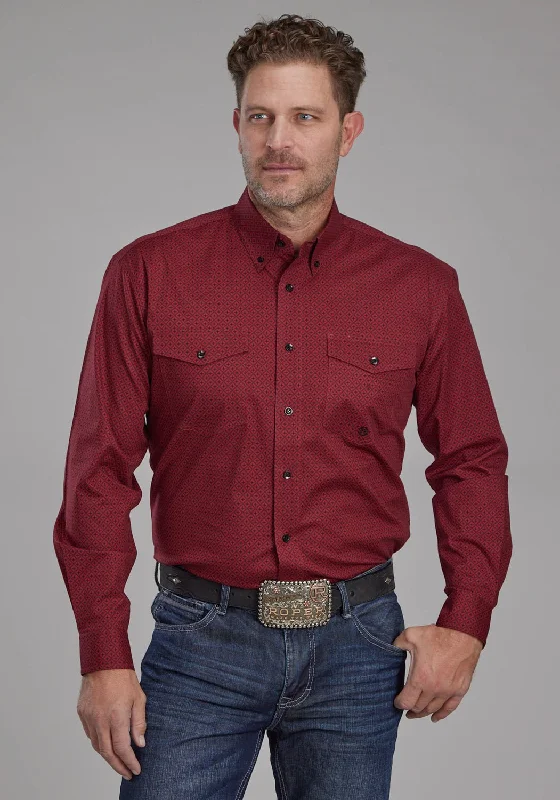 Plus Size Men's Striped Chambray Casual Shirts with a Spread Collar for a Preppy AppearanceRoper Mens 2163 Diamond Stretch Red Cotton Blend Btn L/S Shirt Plus Size Men's Striped Chambray Casual Shirts with a Spread Collar for a Preppy AppearanceRoper Mens 2163 Diamond Stretch Red Cotton Blend Btn L/S Shirt