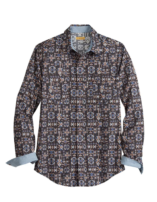 Men's Organic Cotton Casual Shirts with a Soft Handfeel for Everyday ComfortTin Haul Mens Aztecs Print Black 100% Cotton L/S Shirt Men's Organic Cotton Casual Shirts with a Soft Handfeel for Everyday ComfortTin Haul Mens Aztecs Print Black 100% Cotton L/S Shirt