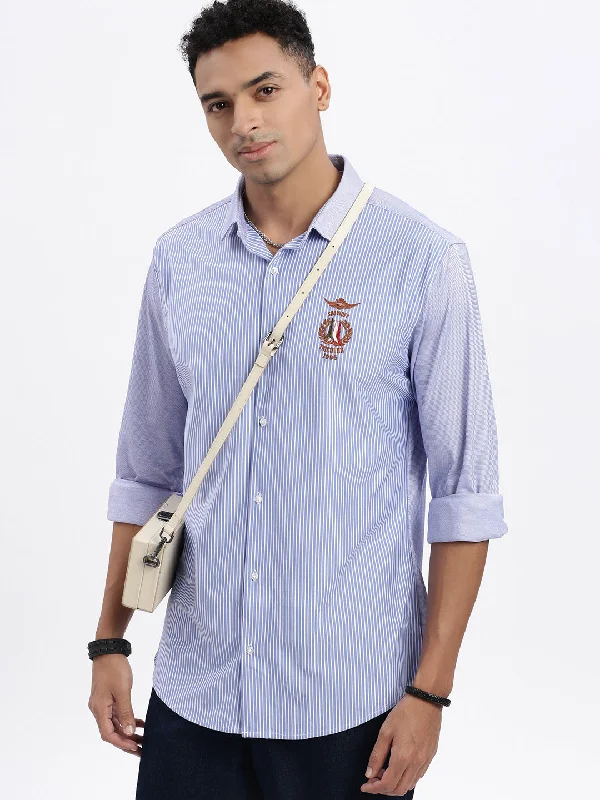 Men's Thermal - Lined Casual Shirts in Black for Added Warmth in Cold WeatherMen Blue Striped Slim Fit Shirt Men's Thermal - Lined Casual Shirts in Black for Added Warmth in Cold WeatherMen Blue Striped Slim Fit Shirt