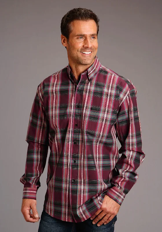Plus Size Men's Plaid Flannel Casual Shirts in Earth Tones for a Cozy Fall OutfitStetson Mens Red Canyon Dobby Wine 100% Cotton L/S Shirt Plus Size Men's Plaid Flannel Casual Shirts in Earth Tones for a Cozy Fall OutfitStetson Mens Red Canyon Dobby Wine 100% Cotton L/S Shirt