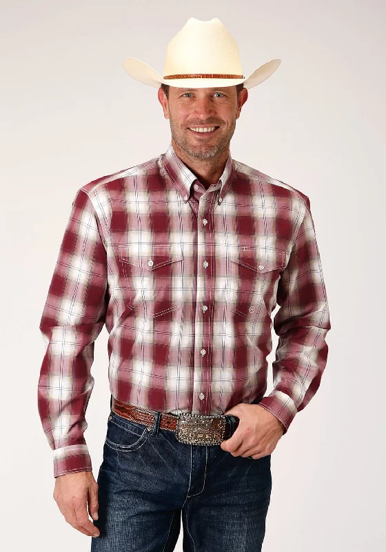 Men's Distressed Denim Casual Shirts with Frayed Edges for a Trendy and Rugged LookRoper Mens Red/White 100% Cotton Ombre BD L/S Btn Shirt Men's Distressed Denim Casual Shirts with Frayed Edges for a Trendy and Rugged LookRoper Mens Red/White 100% Cotton Ombre BD L/S Btn Shirt