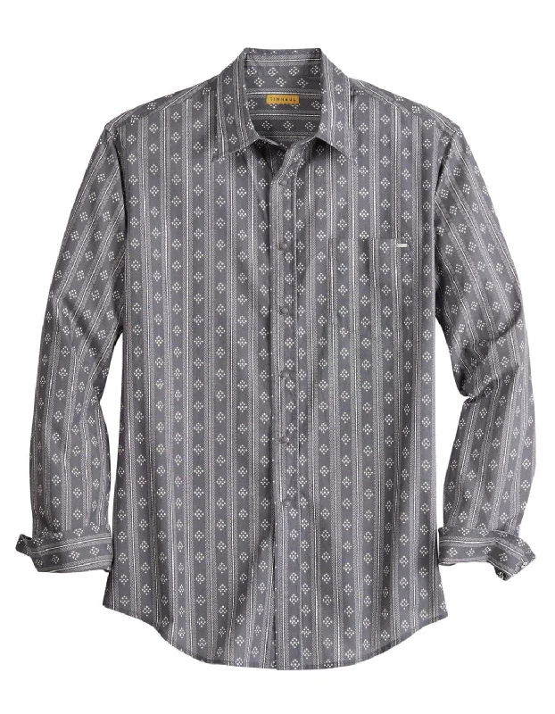 Men's Retro - Style Hawaiian Print Casual Shirts in Bold Patterns for a Tropical VacationTin Haul Mens Vintage Stripe Grey 100% Cotton L/S Shirt Men's Retro - Style Hawaiian Print Casual Shirts in Bold Patterns for a Tropical VacationTin Haul Mens Vintage Stripe Grey 100% Cotton L/S Shirt