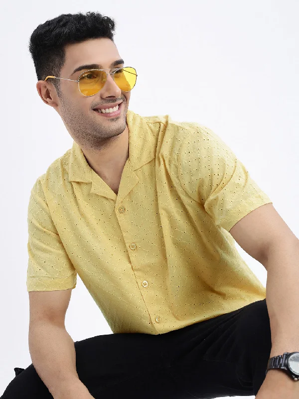 Plus Size Men's Plaid Flannel Casual Shirts in Earth Tones for a Cozy Fall OutfitMen Yellow Cuban Collar Solid Shirt Plus Size Men's Plaid Flannel Casual Shirts in Earth Tones for a Cozy Fall OutfitMen Yellow Cuban Collar Solid Shirt