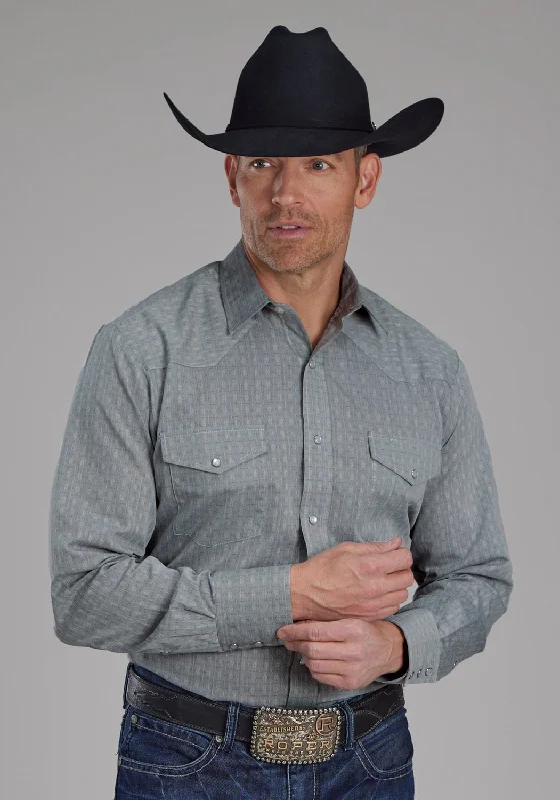 Men's Button - Down Oxford Casual Shirts in Crisp White for a Classic and Versatile StyleRoper Mens 2112 Allover Tone Grey Poly/Cotton L/S Shirt Men's Button - Down Oxford Casual Shirts in Crisp White for a Classic and Versatile StyleRoper Mens 2112 Allover Tone Grey Poly/Cotton L/S Shirt